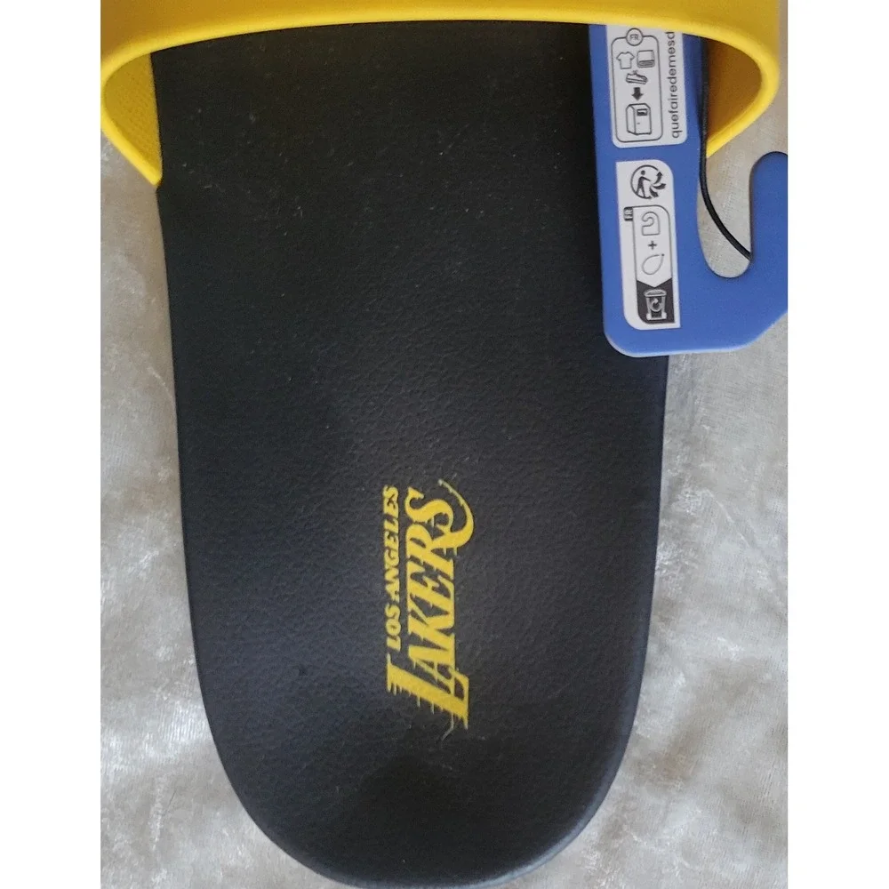 NBA Los Angeles Lakers Mens Slides Yellow Black Logo Sandals Size 10 USA NEW